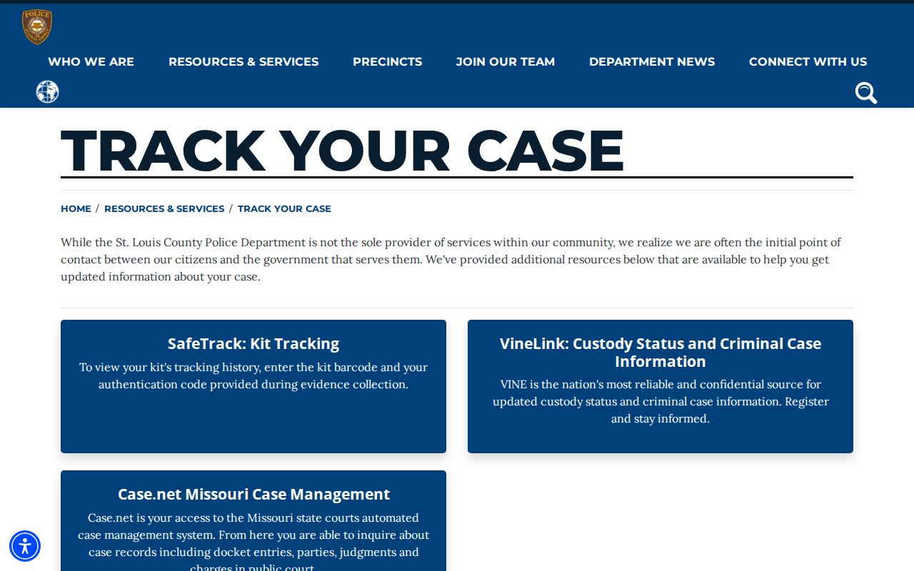 St. Louis County arrest case tracking and VINE links