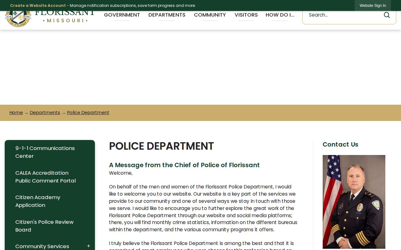 Florissant Police Department arrest records page